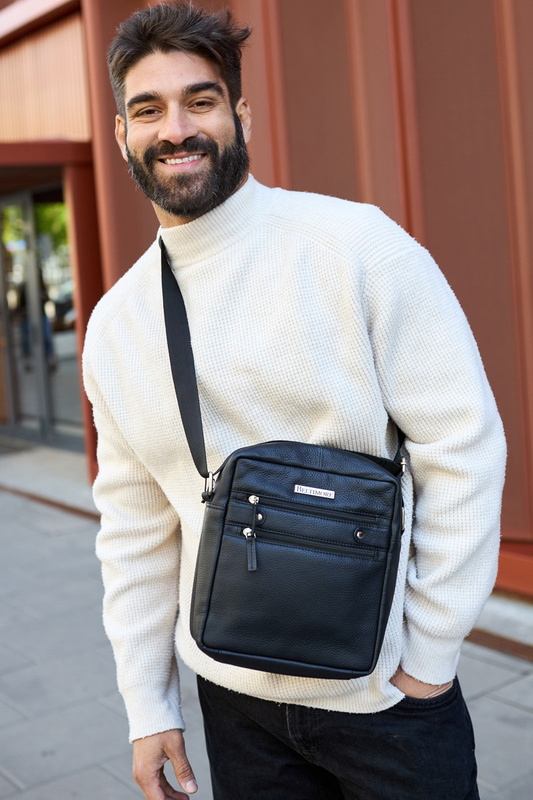 Torba męska skórzana na ramię zgrabna czarna elegancka Beltimore N30