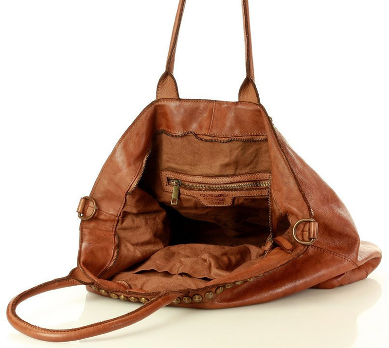 Duża torebka skórzana oversize style shopper bag - MARCO MAZZINI brąz camel