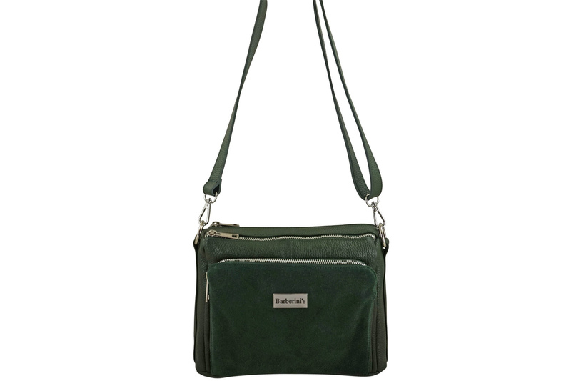 Codzienna torebka ze skóry naturalnej z zamszem - Zielona ciemna