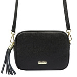 Skórzana zgrabna damska listonoszka torebka z brelokiem frędzlem MiaMore