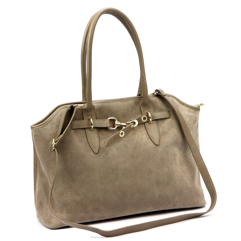 Vera Pelle damska torebka na ramię skóra naturalna zamszowa z kieszeniami