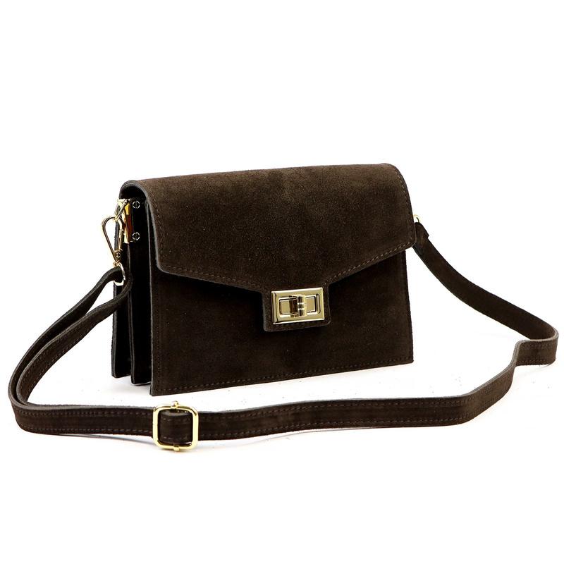 Luka Damska listonoszka ze skóry naturalnej zamszowej z organizerem