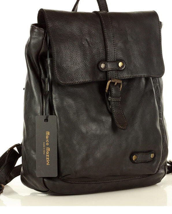 MARCO MAZZINI Miejski plecak skórzany w stylu old look handmade leather czarny