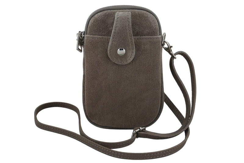 Etui na telefon ze skóry zamszowej - Beżowe ciemne