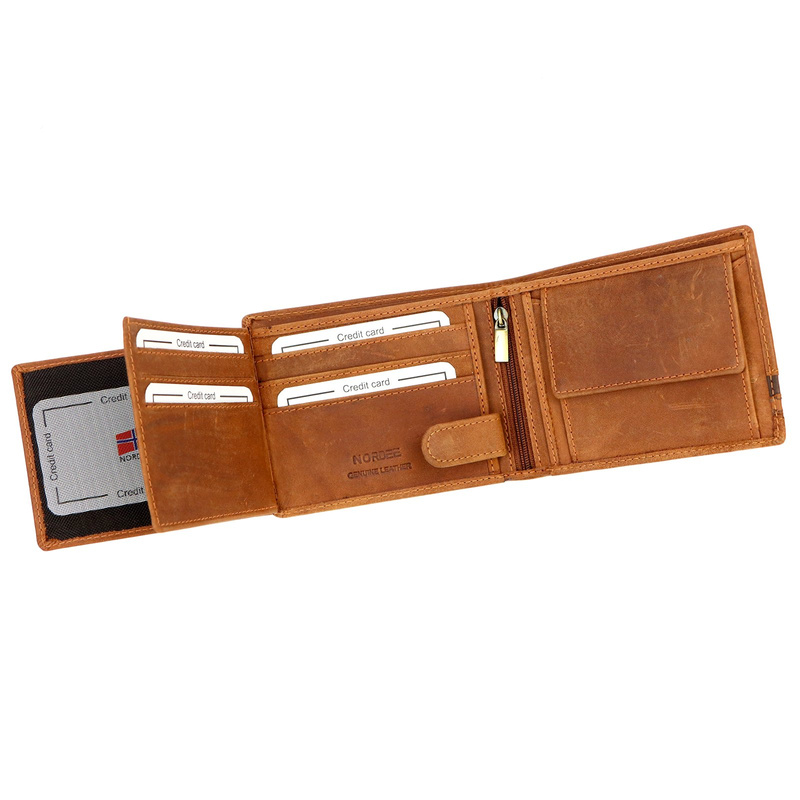Nordee męski poziomy portfel skóra naturalna kompaktowy i pojemny