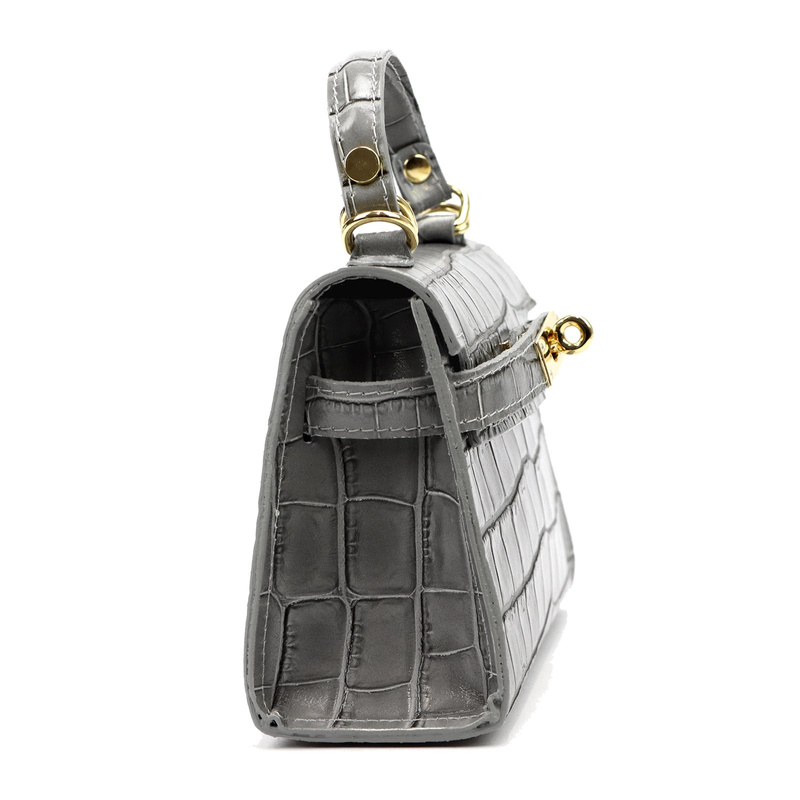 Vera Pelle damski mały kuferek skórzany torebka na ramię skóra krokodyla