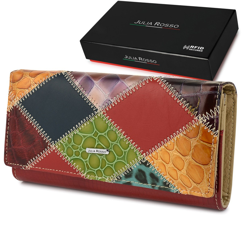Portfel patchwork boho Julia Rososo skóra duży pudełko G89
