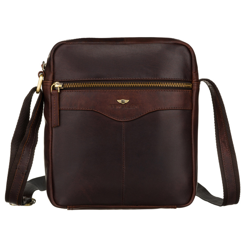 Skórzana, brązowa listonoszka męska z kieszonką - Peterson