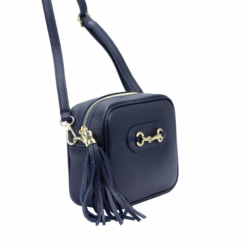 Luka damska listonoszka skóra naturalna torebka z brelokiem z frędzlem