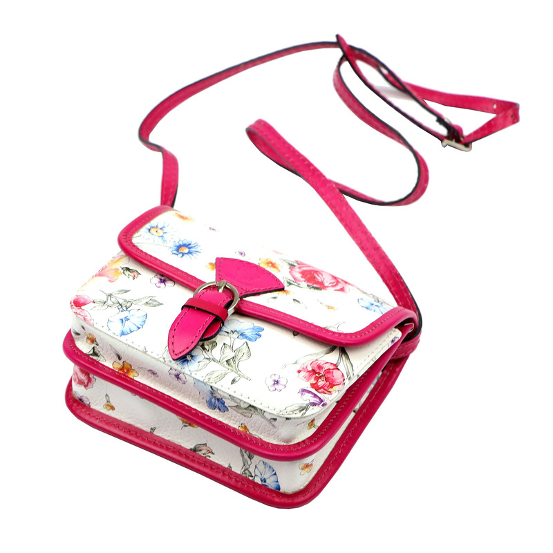 Skórzana damska listonoszka torebka przez ramię w kwiaty Gregorio