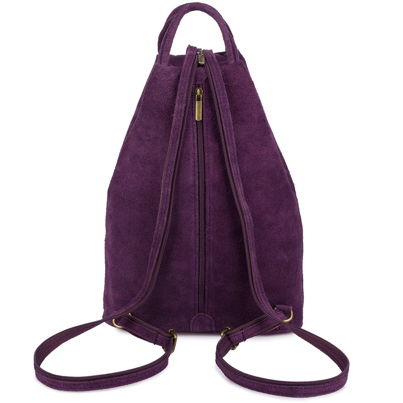 Plecak plecaczek skórzany włoski damski mały trójkąt skóra zamszowa torebka fioletowy T53