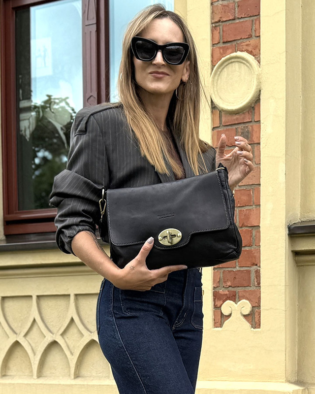 Legendarna torebka skórzana na ramię 2 w 1 genuine lether - MARCO MAZZINI czarna