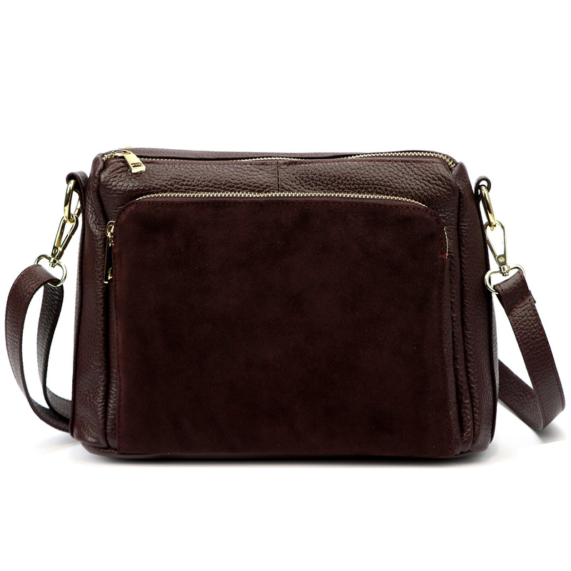 Luka damska listonoszka na ramię skóra naturalna dwie komory trzy kieszenie