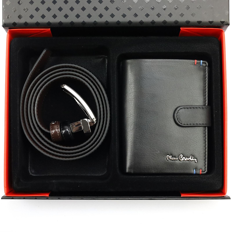 Pierre Cardin męski zestaw na prezent portfel i pasek do spodni skórzany