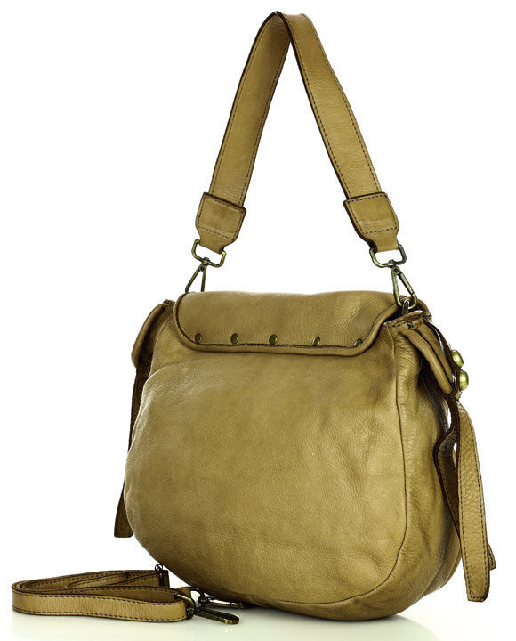 Marco Mazzini Torebka classic saddle bag ze skóry naturalnej na ramie beż taupe