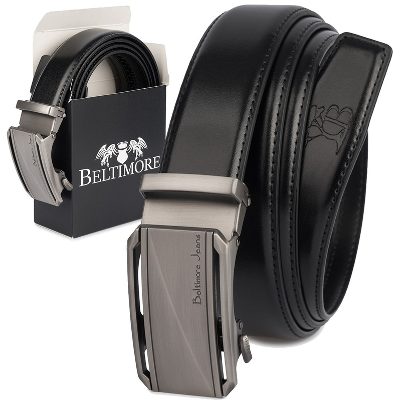 Pasek męski skórzany klamra automatyczna czarny Beltimore A51 : Kolory - granatowy, Rozmiar pasków - r.100-115 cm