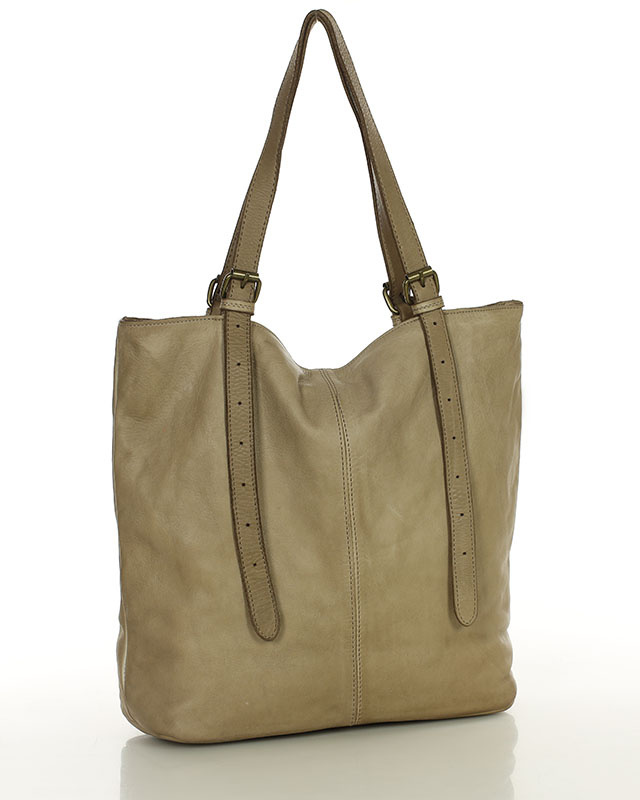 Torebka damska shopper z regulacją rączek skóra old pelle - MARCO MAZZINI beż taupe
