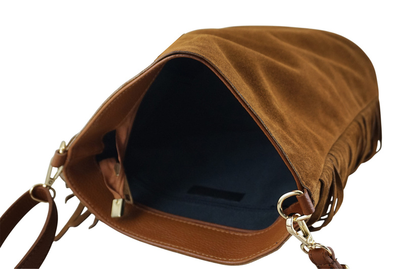 Zamszowa torebka boho z frędzlami - Brązowa jasna