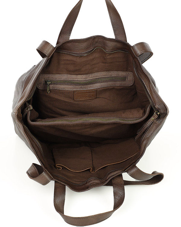 Duża torba shopper skórzana podwójne rączki - MARCO MAZZINI ciemny brąz