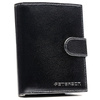 Portfel męski ze skóry naturalnej w czarnym kolorze z systemem RFID i w zestawie z brelokiem - Peterson