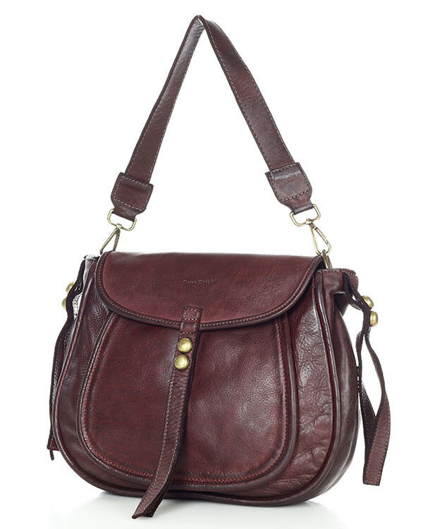 Marco Mazzini Torebka classic saddle bag ze skóry naturalnej na ramie bordowa