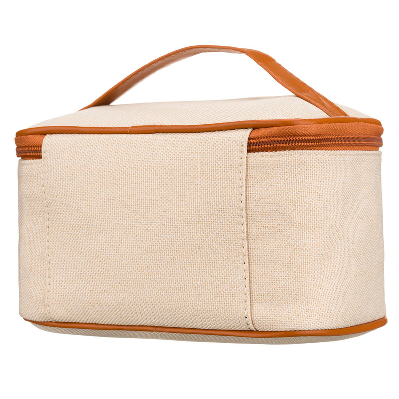 Beżowo-brązowa kosmetyczka z tkaniny syntetycznej wyposażona w uchwyt, zamykana suwakiem - Peterson