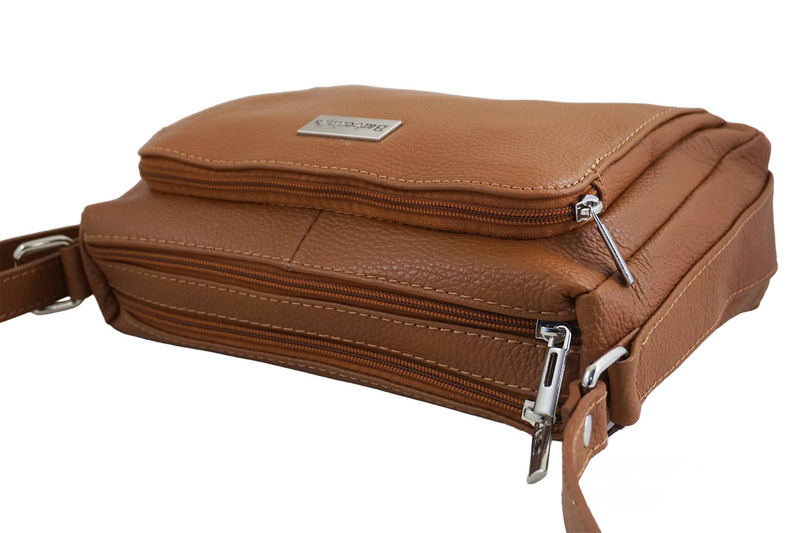 Listonoszka skórzana z kieszeniami - Brązowa jasna