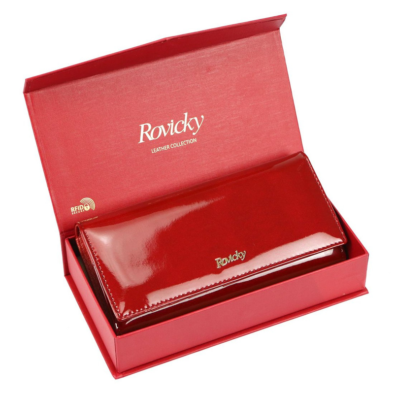 Rovicky portfel damski skóra naturalna lakierowana portmonetka duża RFID