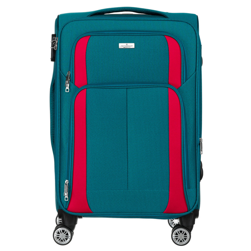 Duża walizka z praktycznej tkaniny poliestrowej w turkusowo-różowym - Peterson