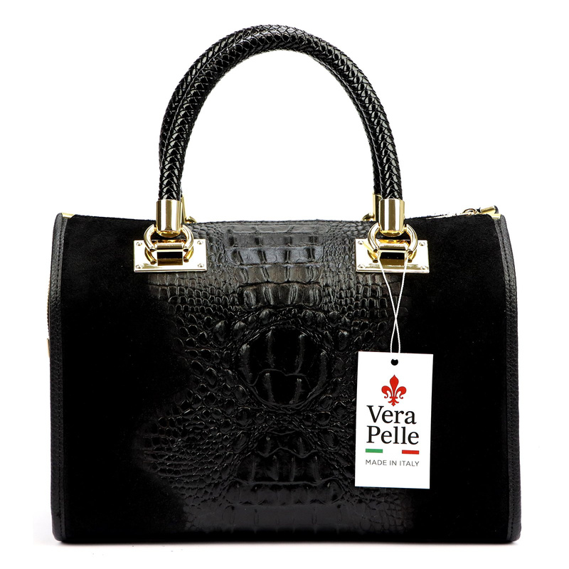 Vera Pelle Damski kuferek wzór skóra krokodyla torebka skórzana do ręki