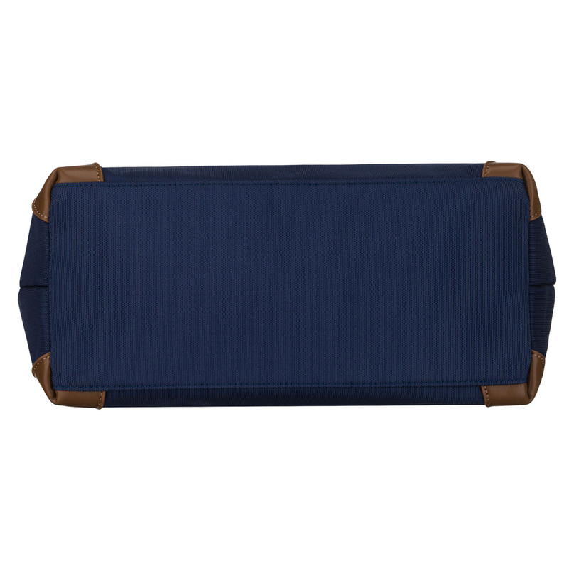 Duża, granatowa shopperka damska, jednokomorowa, zawieszona na uchwytach i doczepianym pasku - Peterson