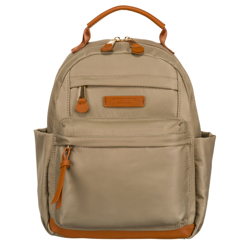Praktyczny plecak miejski w kolorach khaki i brązowym, zamykany na suwak - Peterson