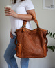 Miejska torebka z regulowanymi rączkami shopper pleciona skóra handmade - MARCO MAZZINI brąz karmel