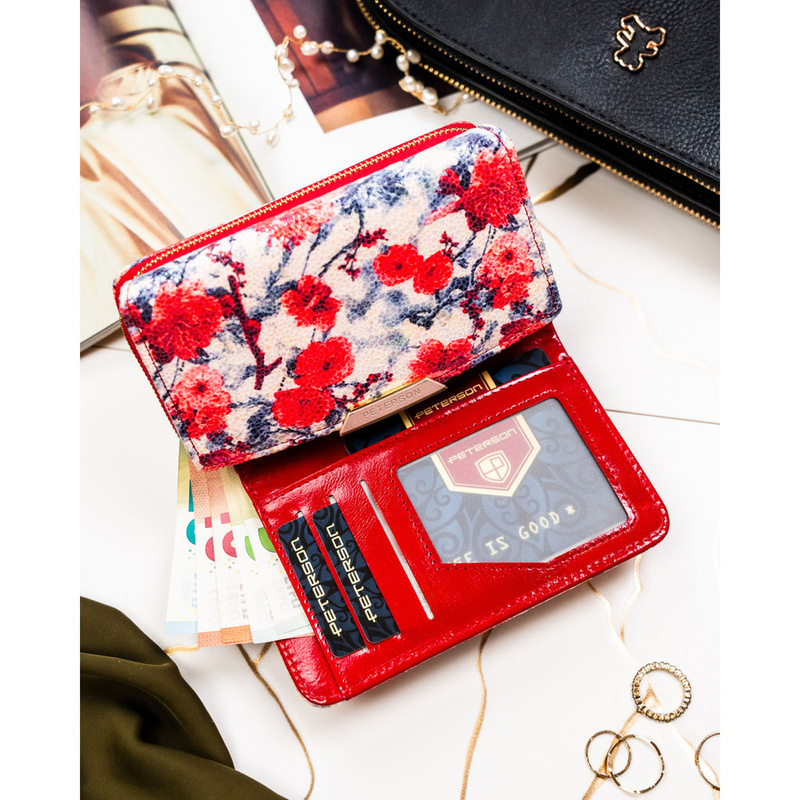 Modny, kolorowy portfel damski ze skóry ekologicznej w kwiaty - Peterson