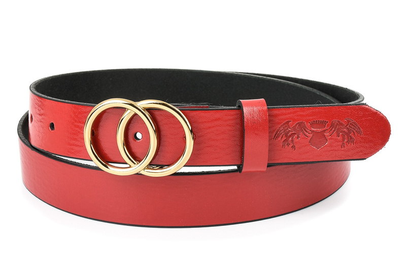 Beltimore skórzany damski pasek czerwony bezniklowy  3 cm A61 : Kolory - czerwony, Rozmiar pasków - r.110-125 cm