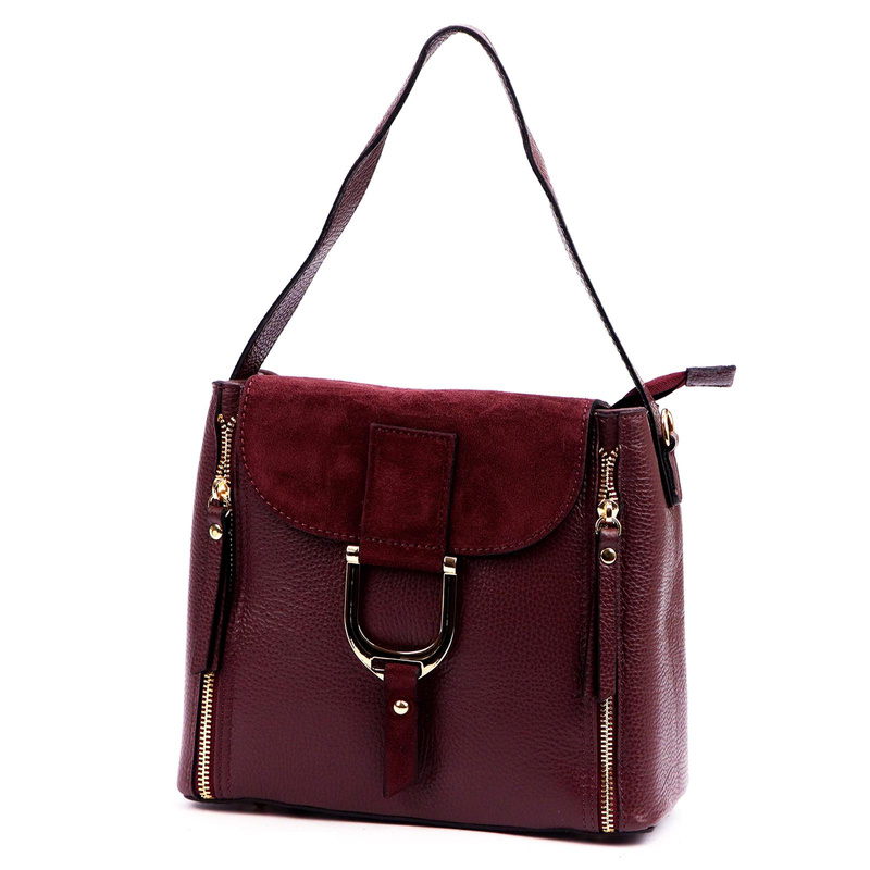 Luka Skórzana Damska listonoszka na ramię z organizerem i kieszeniami