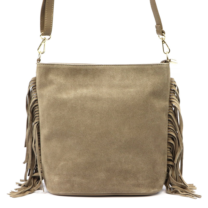 Vera Pelle damska listonoszka skóra naturalna zamszowa torebka z frędzlami