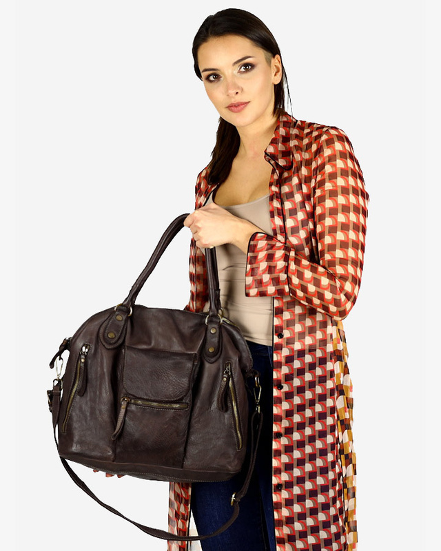 Torba biznesowa bowling retro bag skórzana - MARCO MAZZINI ciemny brąz caffe