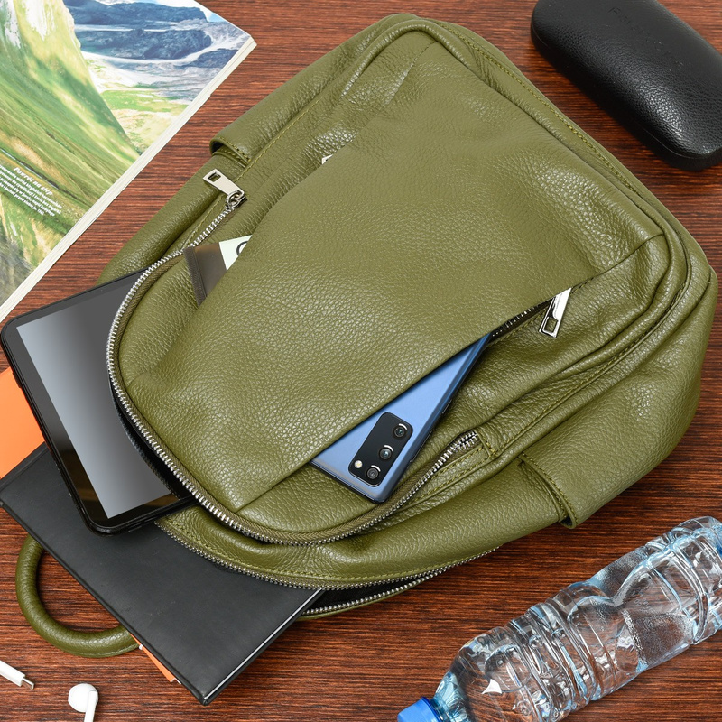 Granatowy Włoski Plecak Skórzany A4 damski dużo kieszeni C79