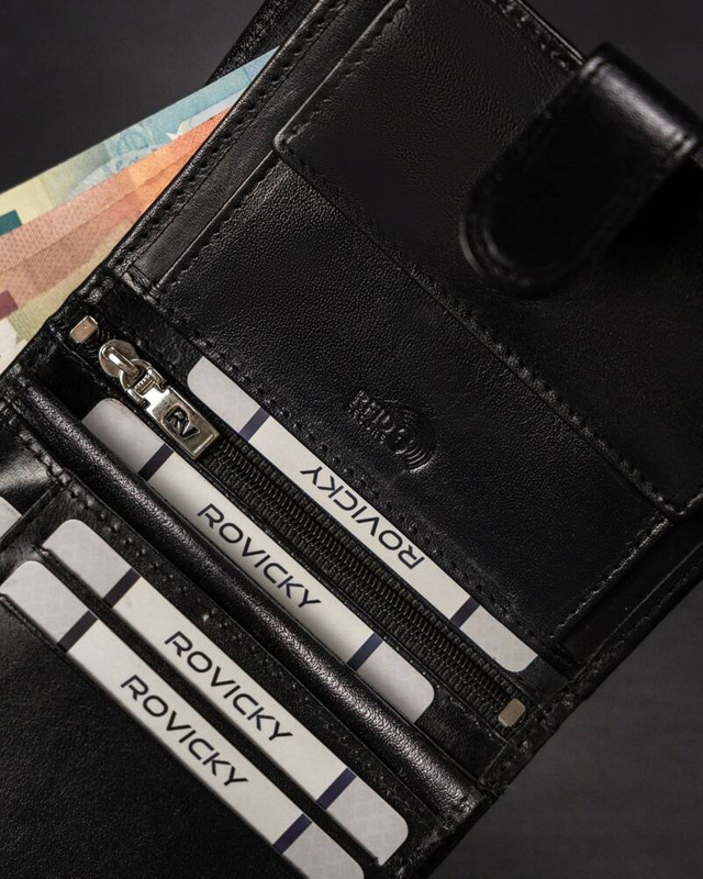 Skórzany duży rozbudowany portfel Rovicky z RFID