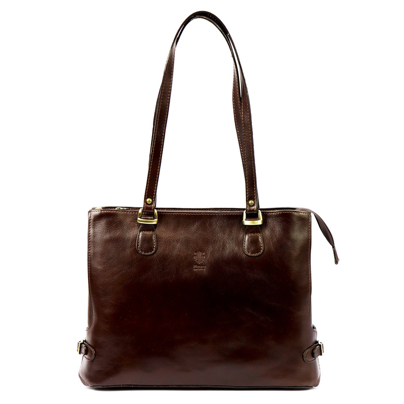 Skórzana elegancka shopperbag pojemna na ramię z kieszeniami Florence