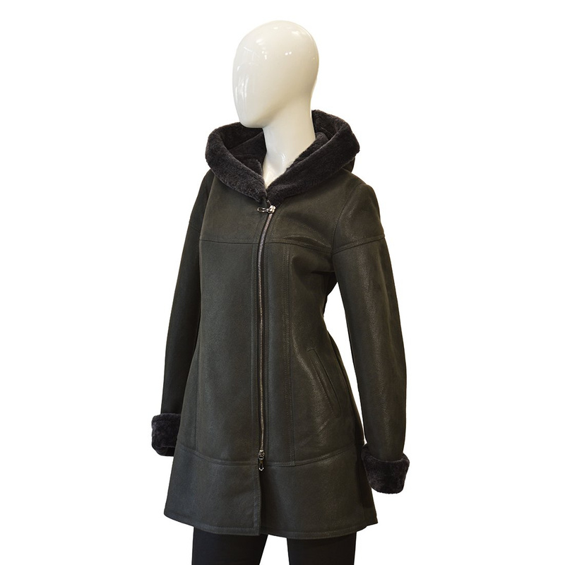 Bukowski Damski kożuch skórzany "Celina" zapinany na zamek z kapturem