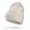 Szara, zimowa czapka damska beanie z logo marki - Peterson