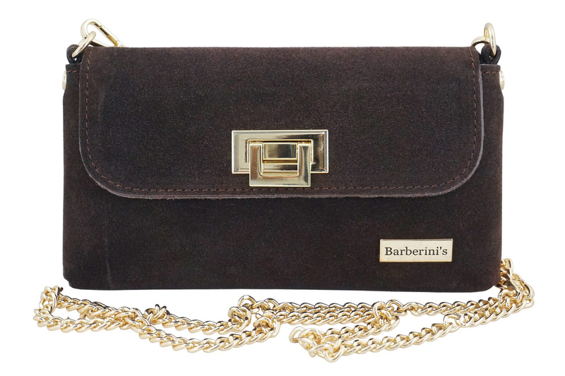 Zamszowa kopertówka na łańcuszku Barberinis - Brązowa ciemna