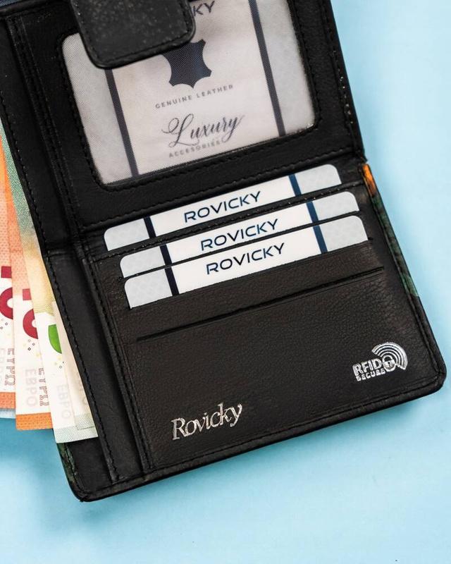 Duży pionowy portfel damski ze skóry naturalnej z roślinnym motywem Rovicky