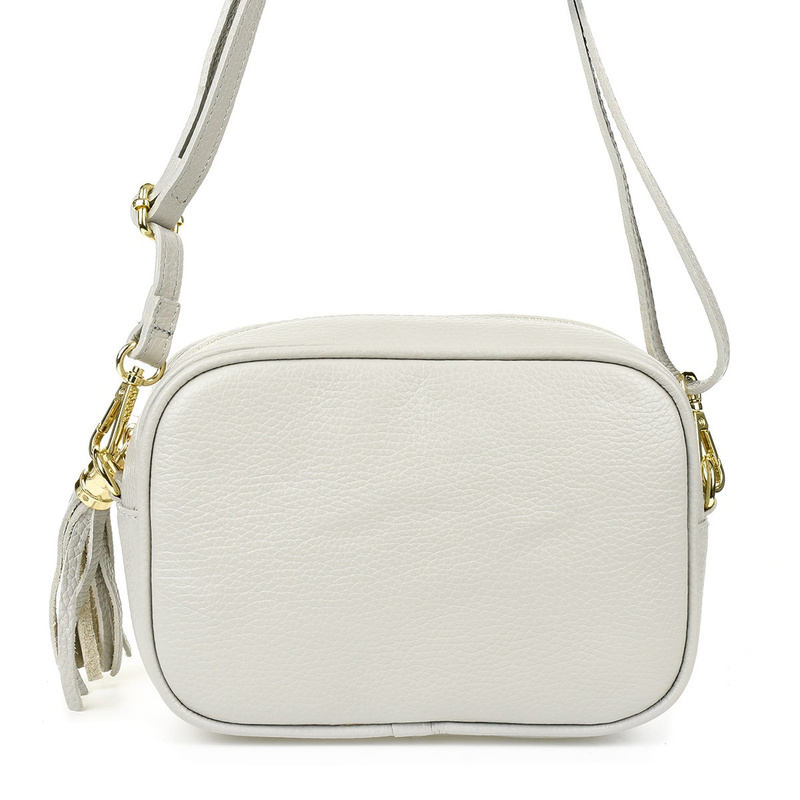 Camel mała damska listonoszka z frędzlem przewieszka z włoskiej naturalnej skóry licowej P14