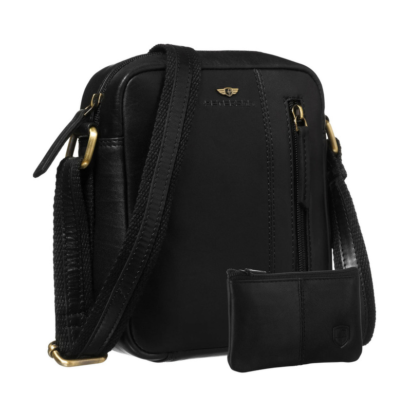 Czarna listonoszka męska ze skóry naturalnej zamykana suwakiem - Peterson