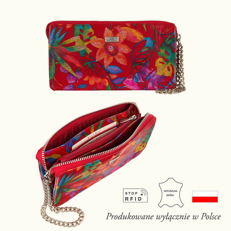 Portfel damski skórzany czerwony BajuBaj duży ręcznie szyty PD2403s116RFID