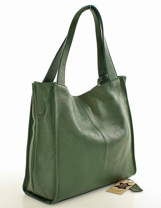 Modna torebka damska skórzany shopper bag - MARCO MAZZINI Portofino Max ciemny zielony