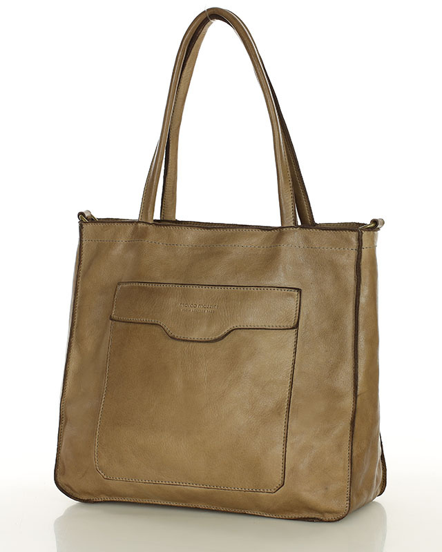 Torba shopper beżowa z kieszeniami skóra naturalna – MARCO MAZZINI